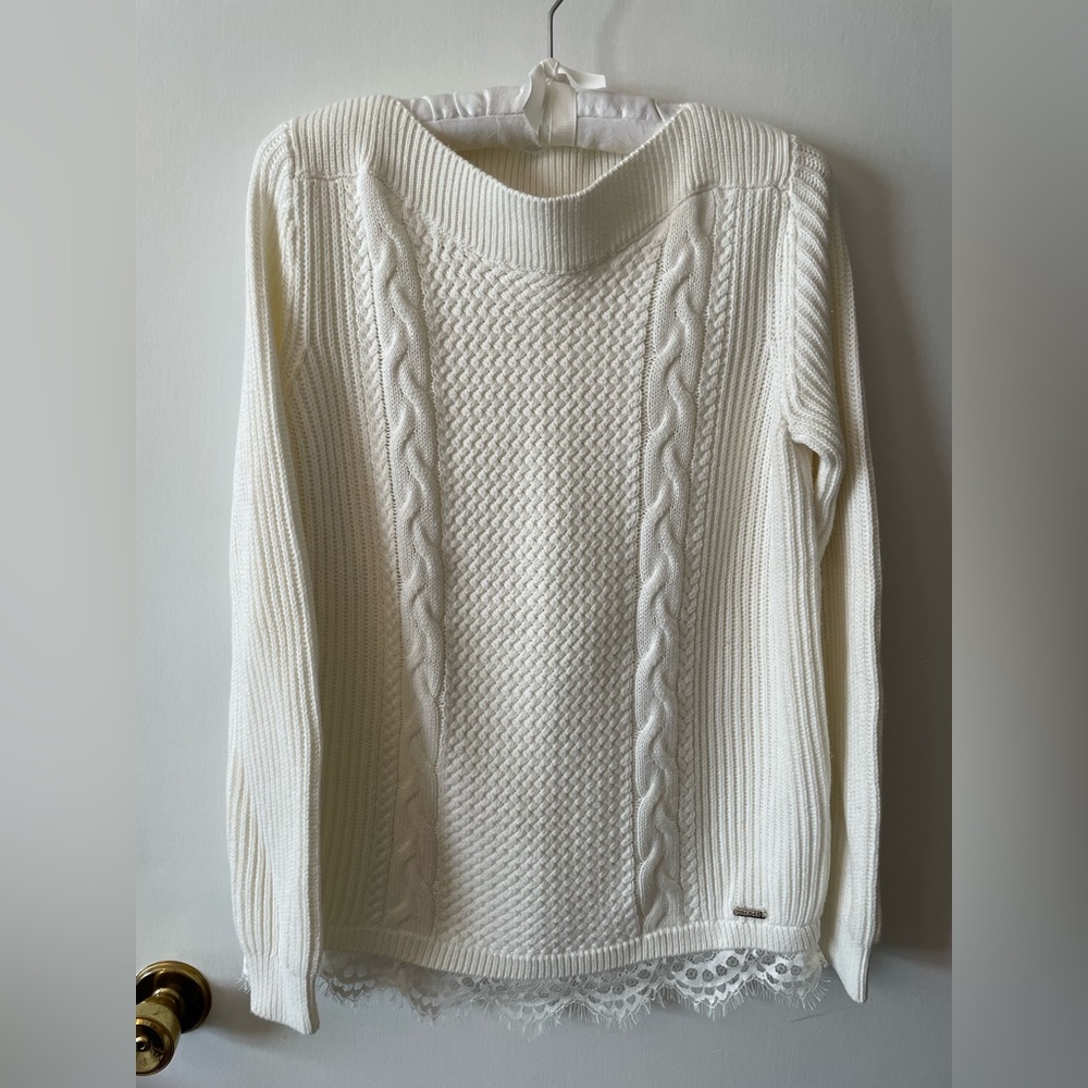 Tommy Hilfiger white cable sweater with lace